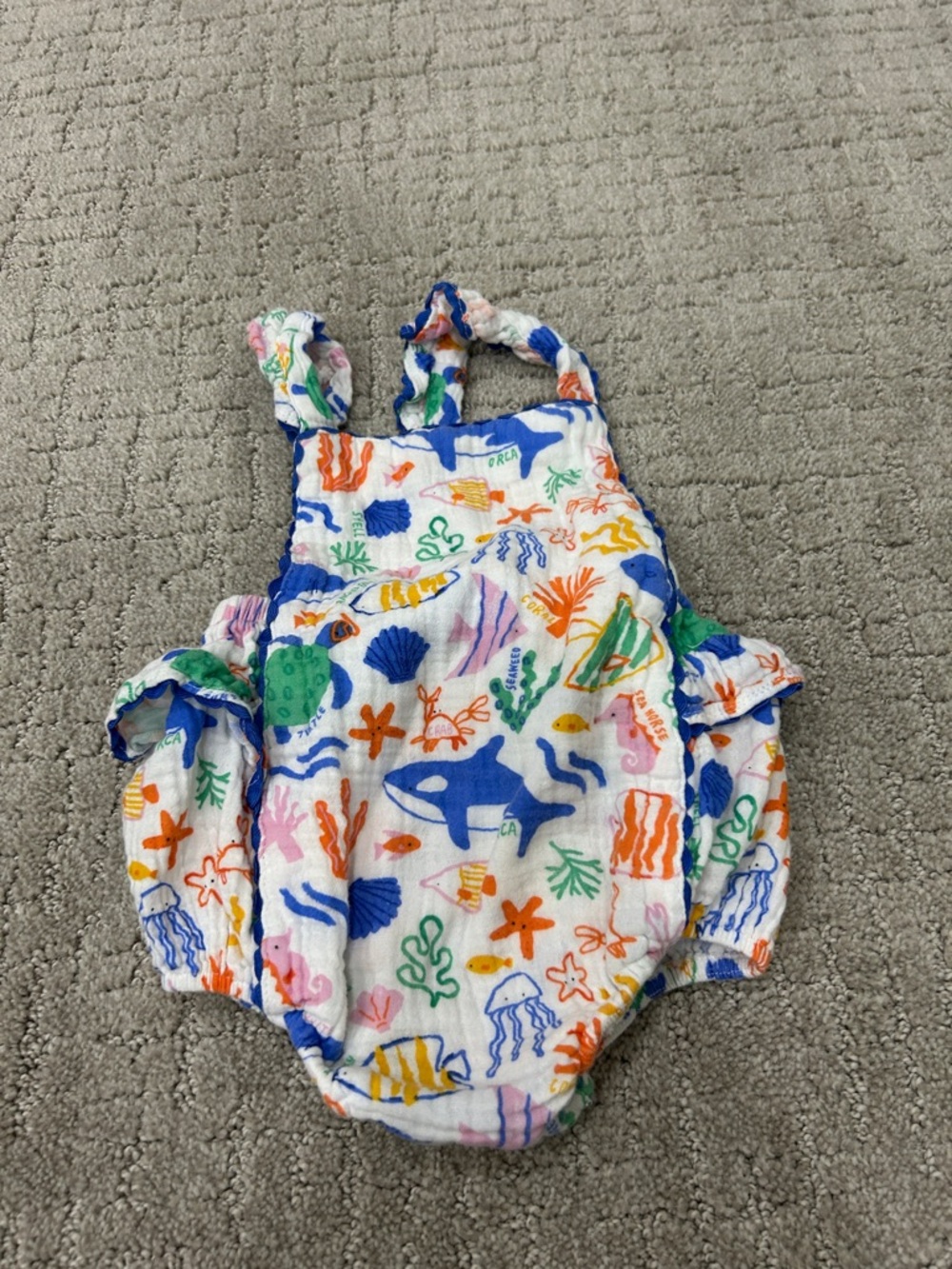 Angel Dear White One-Piece Romper with Multicolor Ocean Print